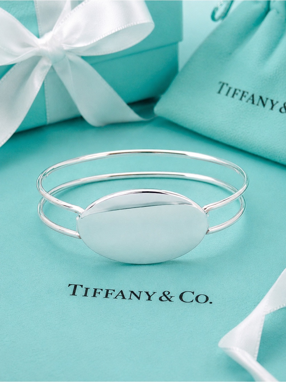Tiffany & Co Authenticated Oval ID Cuff Bracelet Sterling Silver Rare Vintage